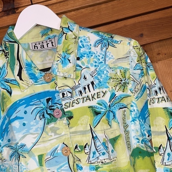 KEREN HERT Blue & Green Sailboat sequins Shirt Sz. S - Picture 4 of 17